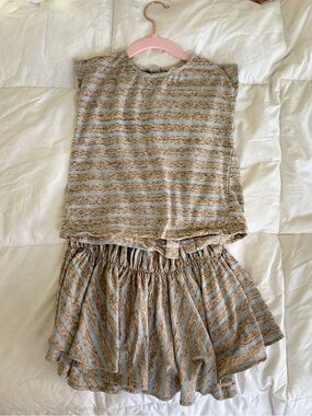 Kids Two-Piece Striped Matching Set in Light Blue and Beige